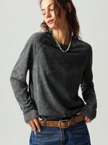 Bohemela Women's Plain Knit Crew Neck Raglan Sleeve Long Sleeve Loose Sweatshirt