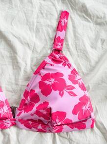 Soleia Set de 2 bikinis con cuello en V con estampado floral para mujeres, trajes de baño para mujeres, atuendos de vacaciones para mujeres, atuendos de verano para mujeres, atuendos de playa para mujeres - Multicolor - Ver 3