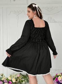 Flirla Plus Size Women Crew Neck Puff Sleeve Ruffle Hem Elegant Party Dress,Valentine Fall Cloth For Women - Black - View 3