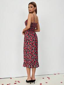 Chiquease Valentine's Day Rose Print Fitted Camisole Dress - Red - View 2