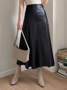 DAZY Women's Satin Textured Long Pleated A-Line Skirt