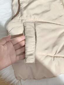 Comfortcana Plus Size Casual Stand Collar Padded Vest, Tan Color, Autumn/Winter Fall