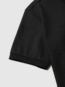 Manfinity Homme Men's Solid Color Texture Fabric Jacquard  Short Sleeve Casual Commuting Polo Shirt  Husband Spring& Summer Tops - Black - View 5