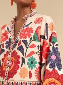 Travachic Printed Loose Smock Dress, Long Sleeve,Mexican Women Dresses,Vacation Casual Dress,Summer Dresses For Women