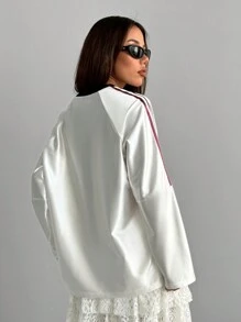 Coolane 女子比赛日运动休闲数字图案长袖 T 恤 - 白色 - 查看 5