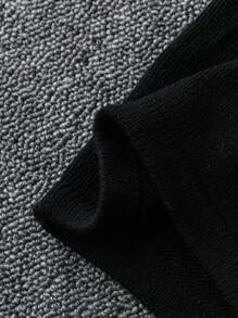 SHEIN Clasi Damen Große Größen V-Ausschnitt Spitzen Schlitz Langarm Locker Strickkleid, Lässig & Stylisch, Herbst/Winter - Schwarz - Übersicht 5