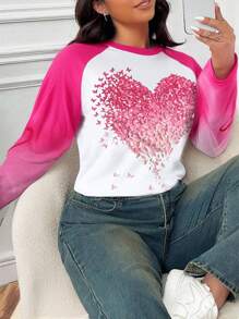 INAWLY Blusa holgada de manga larga con cuello en V, estampado de corazones en patchwork, para el Día de San Valentín, tallas grandes para mujer - Multicolor - Ver 1
