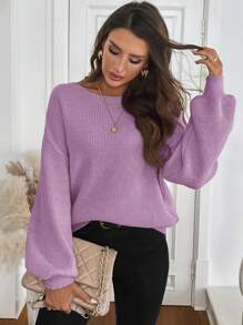 SHEIN LUNE Suéter de mujer de cuello redondo, manga larga, con decoración de moño, estilo vintage francés, para otoño/invierno