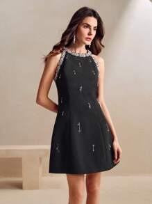 Anewsta Vestido de gala de lujo bordado con detalles de perlas, diseño blanco único y exclusivo para mujeres