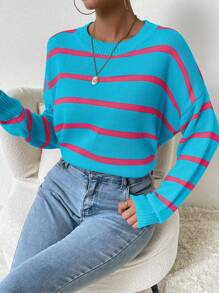 SHEIN LUNE pull à col rond à rayures, manches longues. Décontracté et pour le port quotidien. Tricot pull automne hiver