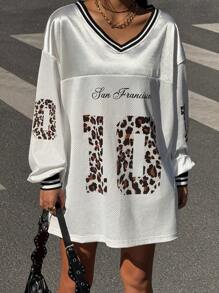 SHEIN EZwear 女士白色印花休闲运动 T 恤，简约时尚，适合日常穿着 - 黑與白 - 查看 5