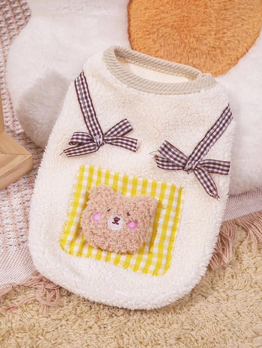 PETSIN Beige Cute Bear Pocket Warm Plush Pet Sweatshirt, Autumn/Winter - Beige - View 1