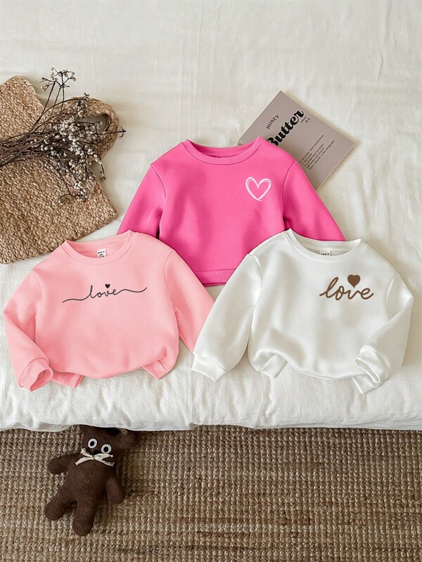 SHEIN 3pcs/Set Baby Girl Casual Minimalist Thicken Fleece Long Sleeve Sweatshirt, Suitable For Autumn & Winter