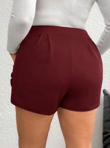 Firerie Plus Size Solid Color Casual Shorts, Simple And Fashionable For Daily Wear - Red Violet - View 3