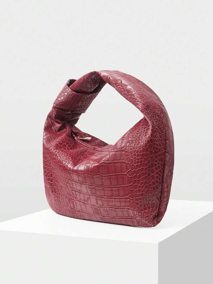 CROCODILE EMBOSSED ZIPPER TOP HANDLE BAG, VALENTINES