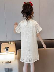 Girls Lace Princess Dress, Fashionable Summer Style For Toddlers & Children - White - View 2