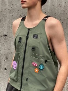 Manfinity VCAY Gilet casual intrecciato da uomo, stile cargo urbano, adatto come regalo per amici, mariti, fidanzati, per l'autunno e l'inverno