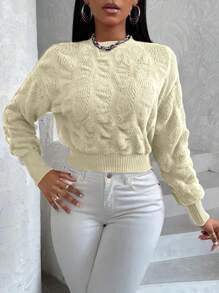 Zolique Women's Solid Color Crew Neck Long Sleeve Casual Pullover Sweater Knit Pullover Fall Winter Sweater - Apricot - View 4