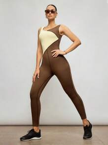 Activina Women Contrast Color Sleeveless Fitness Jumpsuit For Daily Workouts - Dark Green - View 7