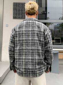 DAZY Áo khoác nam tay dài kẻ caro cài nút phía trước, thiết kế đơn giản cho mùa thu đông - Xám - Xem 2