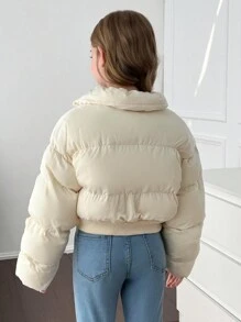 SHEIN Abrigo acolchado corto holgado con cuello alto para niñas preadolescentes, cómodo y cálido, de estilo casual