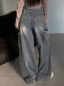 DAZY Women's Retro Streetwear Cargo Jeans - Grey - View 3