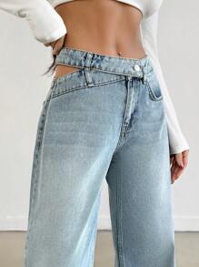 EURMUSE WOMEN WIDE LEG MID WAIST JEANS - Light Wash - View 6