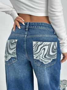 EURMUSE HIGH RISE STRAIGHT JEAN WITH LEOPARD POCKET - Light Wash - View 4