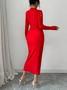 Elenzga Handgefertigtes gerafftes Seidenkleid mit gespaltenen Saum für Frauen