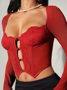 SHEIN BAE 情人节束身衣上衣 魅力夏日上衣 蓝色上衣 性感上衣 - 紅色 - 查看 6