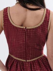 SHEIN Unity Vestido mini de tweed burdeos para fiesta de Año Nuevo, atuendo de San Valentín - Rojo - Ver 7