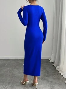 Elenzga 镂空花朵设计性感女装 - 寶藍色 - 查看 2