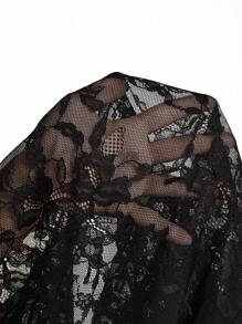 ROMWE Back To School  Plus Size Women Gothic Butterfly Lace Hollow Design Leggings, Can Be Paired With Skirt - Black - View 7