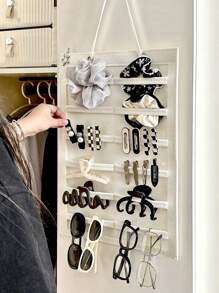 1 pièce Organisateur suspendu pour pince à cheveux - Support pour accessoires de cheveux avec bande élastique, élastique à cheveux, bandeau et chouchou, nouveau style de sac de décoration pour pince à cheveux, décoration de chambre, décoration de maison, décoration de chambre, pour mur et porte - Support pour accessoires de cheveux avec bande élastique, décoration murale, décoration de salon, rentrée scolaire, Noël - Blanc - Voir 7