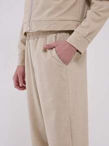 Musero Contrast Drawstring Adjustable Trousers - Apricot - View 5