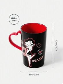 Betty Boop x SHEIN Tazza in ceramica da 400ml con stampe di personaggi dei cartoni animati e labbra, articolo da regalo