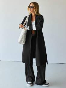 Hanevo Women's Solid Color Casual Long Windbreaker Overcoat, Autumn/Winter Fall Cloth For Women - Black - View 1