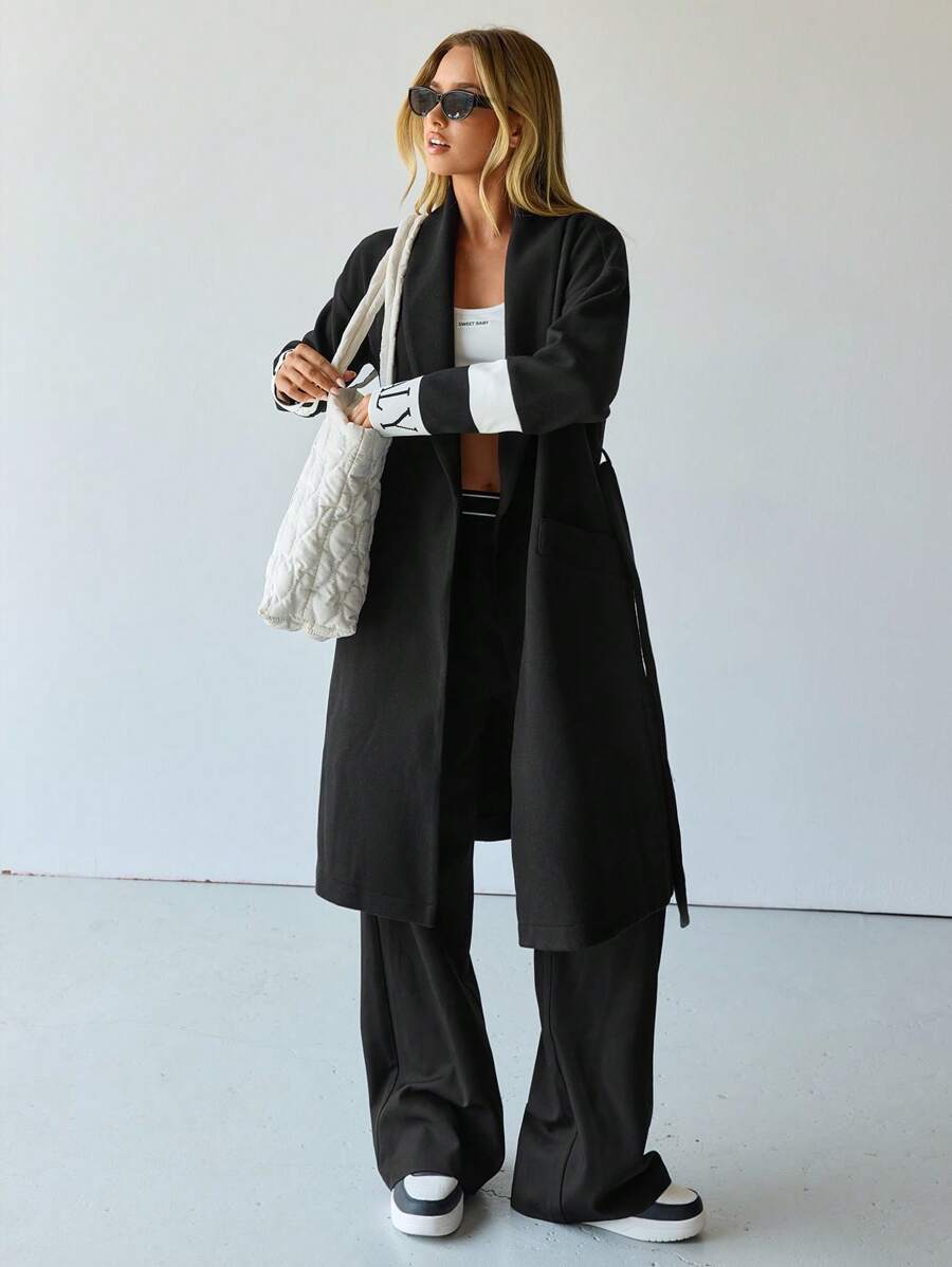 Hanevo Women's Solid Color Casual Long Windbreaker Overcoat, Autumn/Winter Fall Cloth For Women - Black - View 1