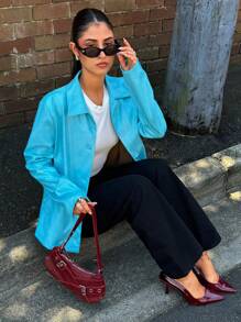 Forever 21 Fall & Winter Women's Baddie Airport For Women Formal Birthday Resort Wear Women Elegant Woman Clothing Long Sleeves Basic Going Out New Years Spring Clothes Oversized Style Cloth Vacation Vintage Clothes Women Modest Classy Casual Valentine's Day - Blue - View 6