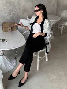 DAZY 女士纯色修身直筒 7/8 长牛仔裤，适合所有季节 - 黑色 - 查看 6