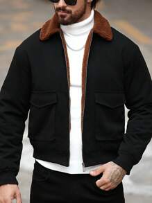 Manfinity Homme Chaqueta casual para hombre con bloque de color en el cuello para otoño/invierno