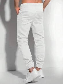 Manfinity Homme 男士抽绳腰斜口袋裤，秋季 - 白色 - 查看 2