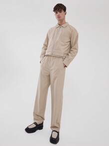 Musero Contrast Drawstring Adjustable Trousers - Apricot - View 1