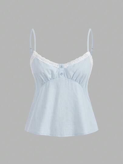 COSMINA Women's Lace Patchwork Cami White Top