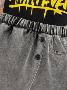 Tween Girls  Slogan Graphic Tee & Ripped Denim Skirt, School, Campus, College - Multicolor - View 3