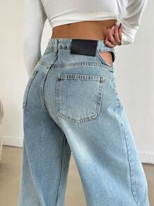 EURMUSE WOMEN WIDE LEG MID WAIST JEANS - Light Wash - View 7