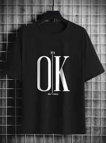 Manfinity Dauomo Men's Casual Letter Print Short Sleeve Round Neck T-Shirt