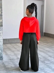 SHEIN Conjunto de 3 piezas para niñas preadolescentes: Sudadera con capucha básica informal de punto, chaleco con tirantes ajustables y pantalones fruncidos
