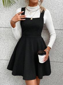 SHEIN PETITE Short European And American Style Suspender Dress, Waisted, With Full