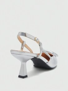 CUCCOO BIZCHIC 女士方形扣装饰纯色尖头露跟小猫跟露跟穆勒鞋，简约舒适，适合工作、派对、正式场合，适合秋冬季，银色低跟春季鞋春假复活节 - 銀色 - 查看 8